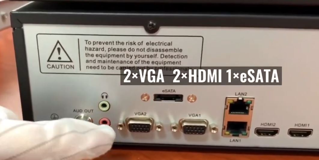 دستگاه ضبط تصویر تیاندی مدل TC-R3880 دارای دو خروجی HDMI، دو خروجی VGA و یک رابط eSATA است.